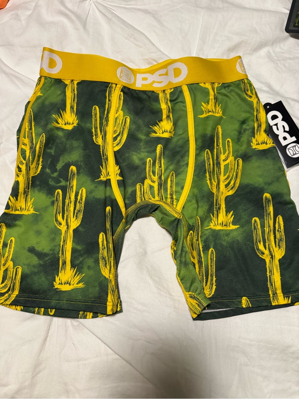 PSD Green Boxer Briefs with Yellow Cactus Print and Yellow Waistband Sz m